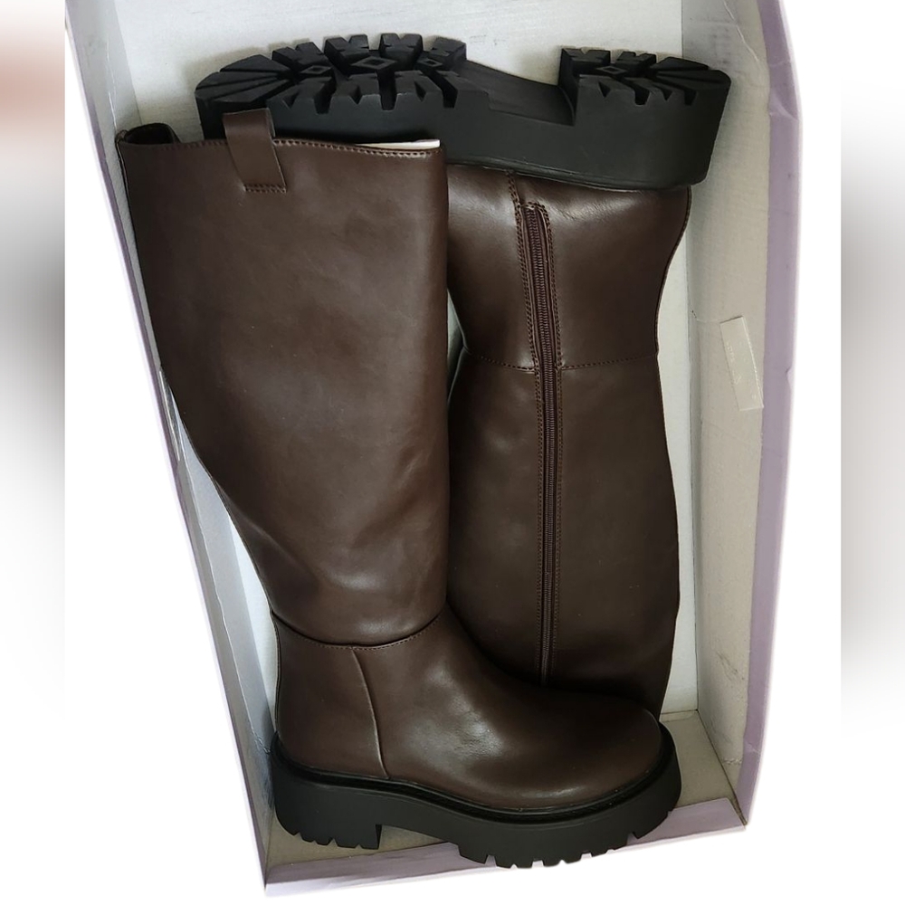Madden Girl Brown Leather Knee-High Combat Boots